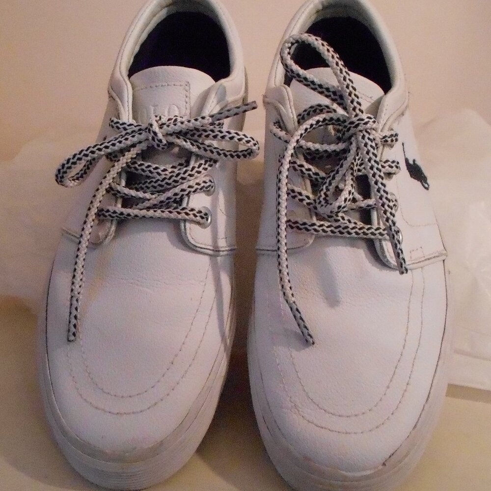 Polo Ralph Lauren White Leather Faxon Low Sneakers-Size 7.5D